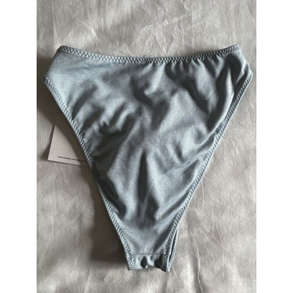 Light Blue Floral-Accent High-Cut Bikini Bottom - Picture 7 of 8